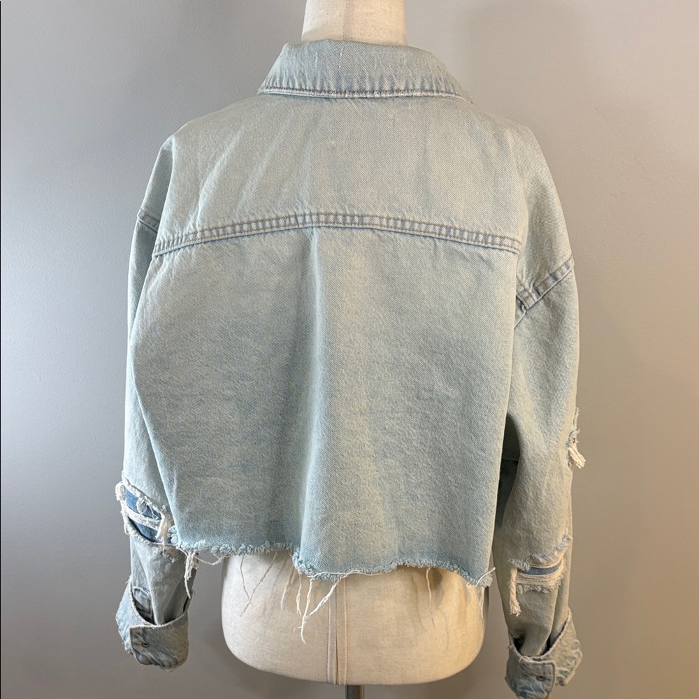 Zara Light Blue Cropped Denim Jacket - Picture 4 of 7